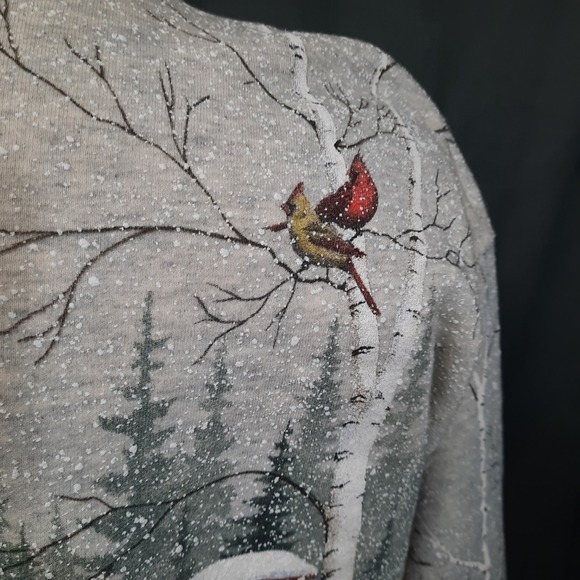 VTG Winter Scene Sweatshirt Wrap Around All Over Print Womens XL Horses Cardinal - Picture 6 of 13